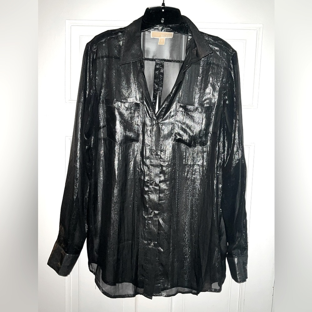 MICHAEL Michael Kors Metallic Silver and Black Shirt